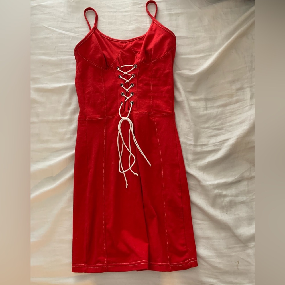 Red Dress with Tie-up Corset